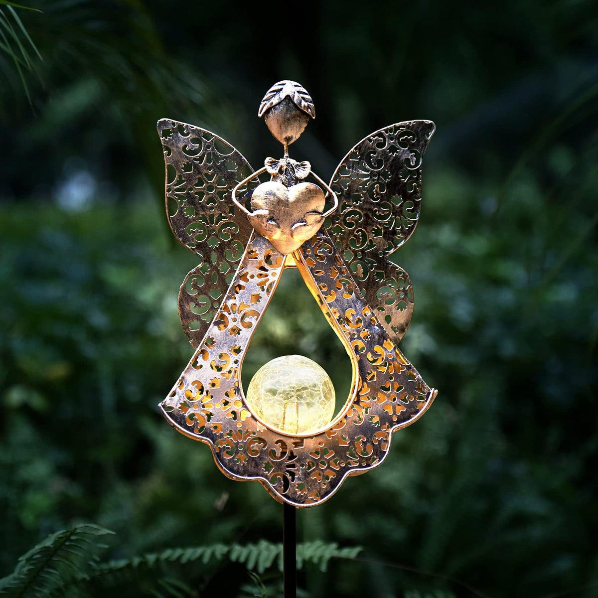 KAIXOXIN LED solar stake light with angel-bronze figure brightening garden paths at night