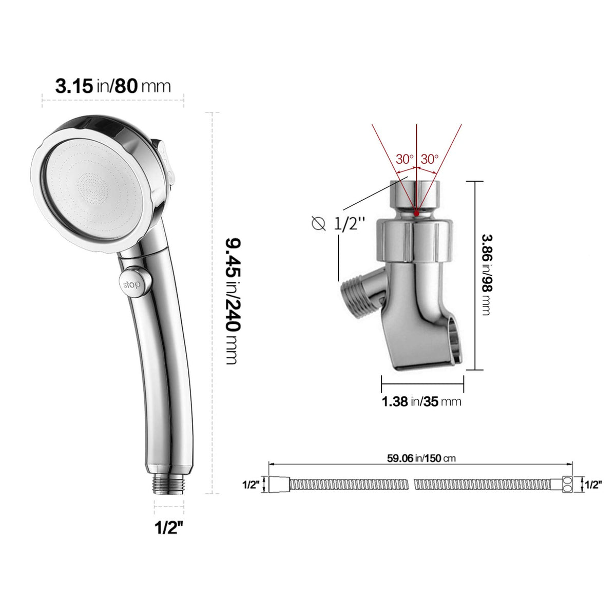 Kaiying included hose and adjustable angle bracket for flexible mounting