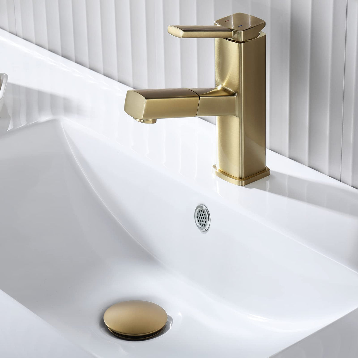 KAIYING brushed brass drain basket catching hair effectively.