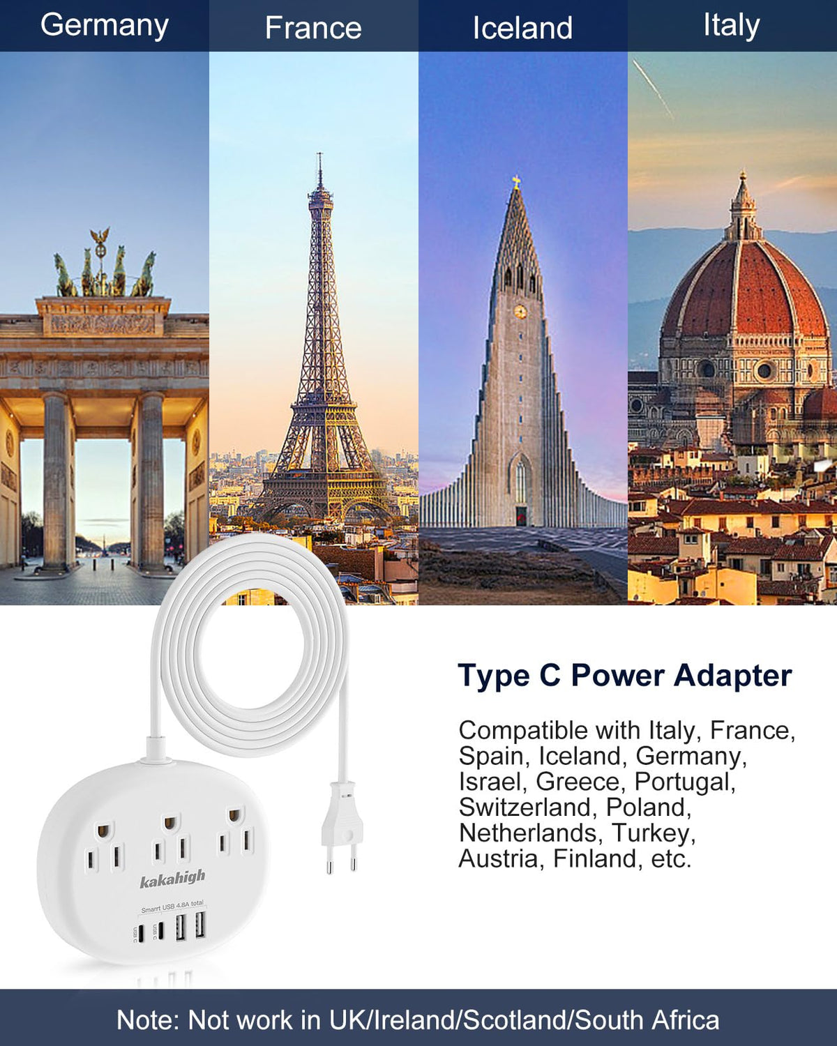 kakahigh 7-in-1 EU outlet in use powering laptops and phones