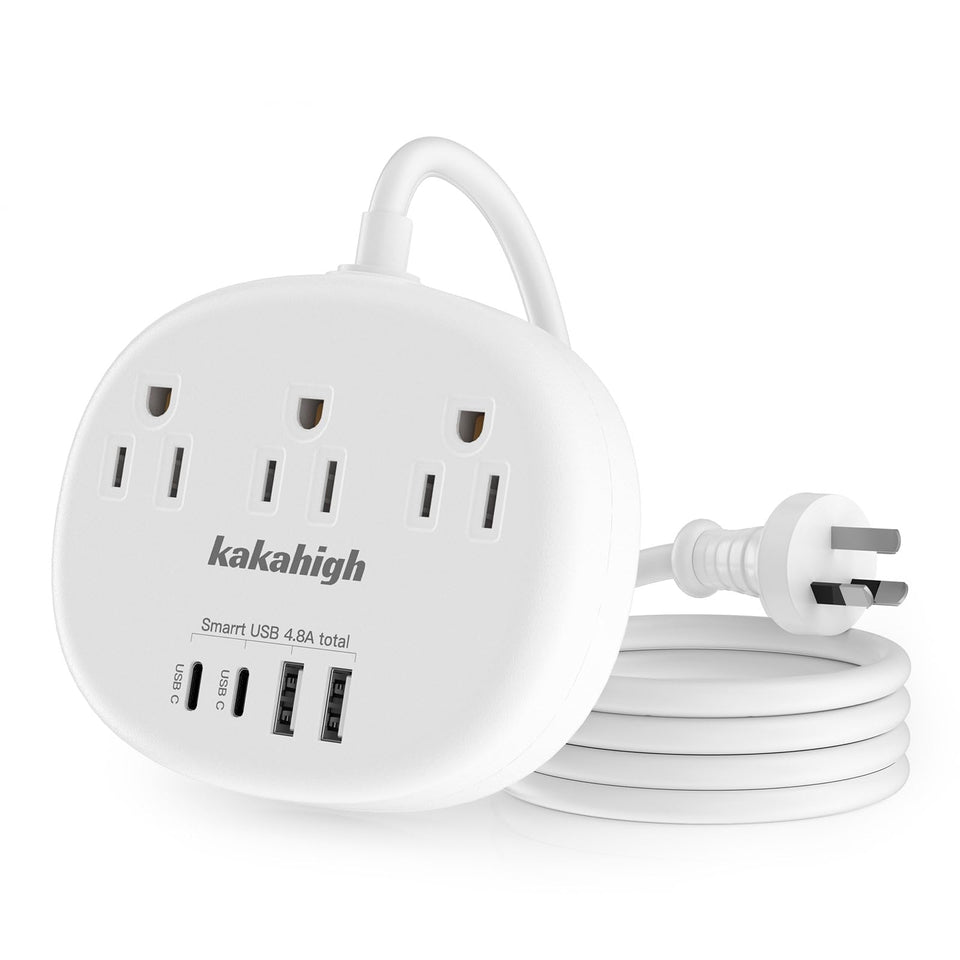 Kakahigh australia-plug-adapter-3-us-outlets powers multiple devices while traveling