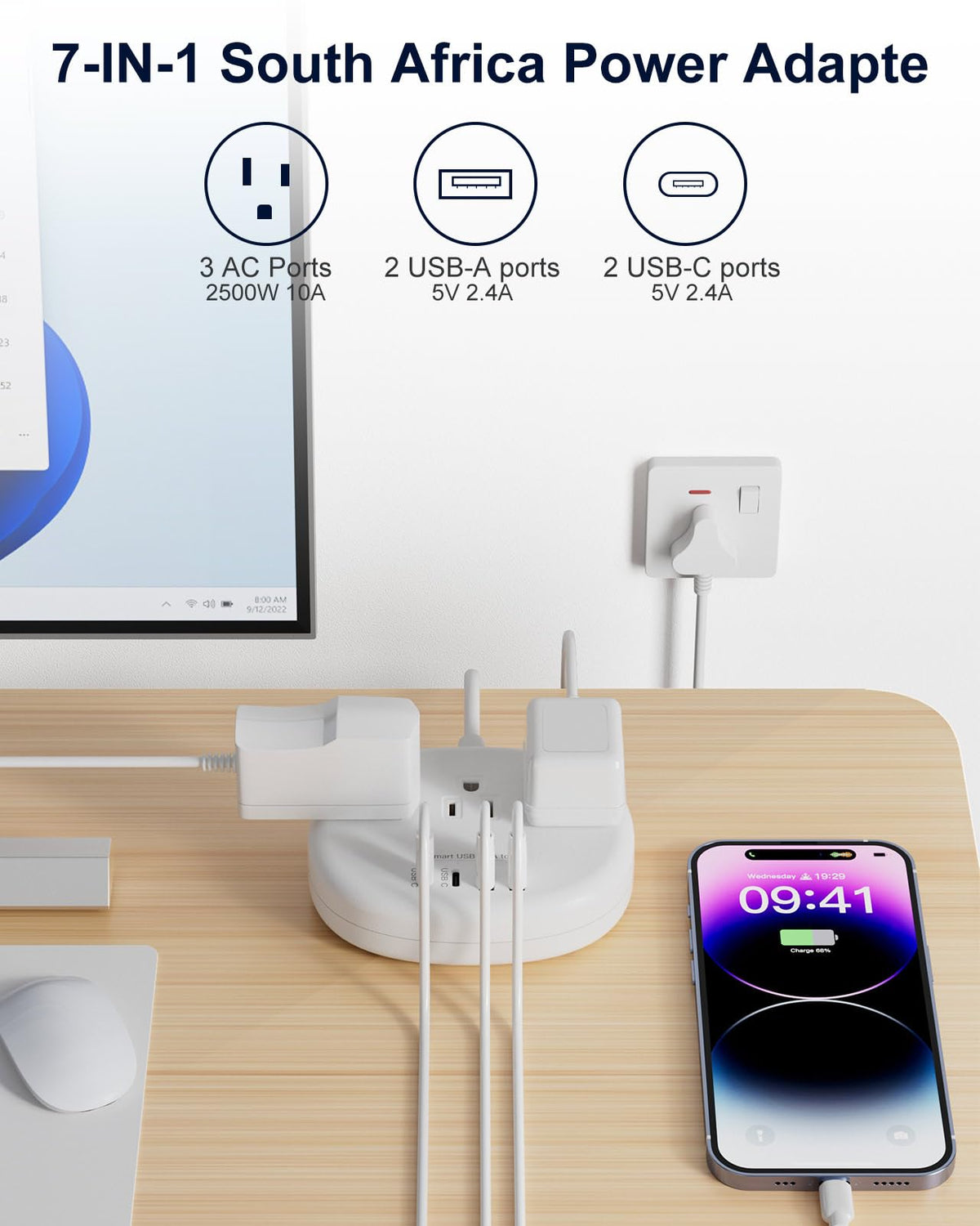 Kakahigh adapter in use charging multiple devices across a room