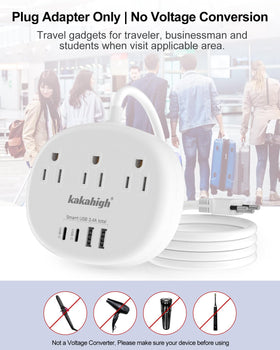 kakahigh travel outlet with 3ft cord: position anywhere for shared space use.