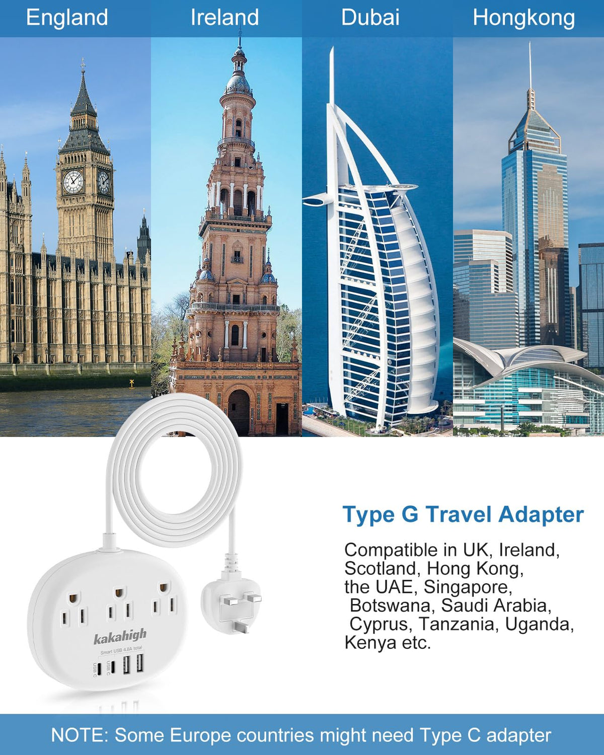Kakahigh UK adapter shows seven-in-one ports for versatile charging