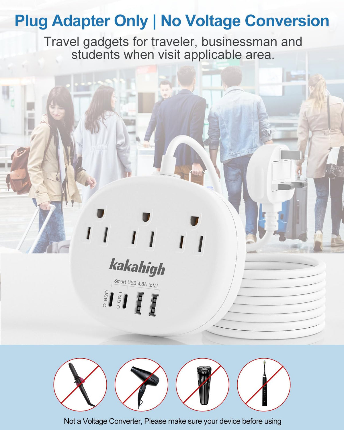 Kakahigh UK adapter USB-C port detail enables fast charging for devices