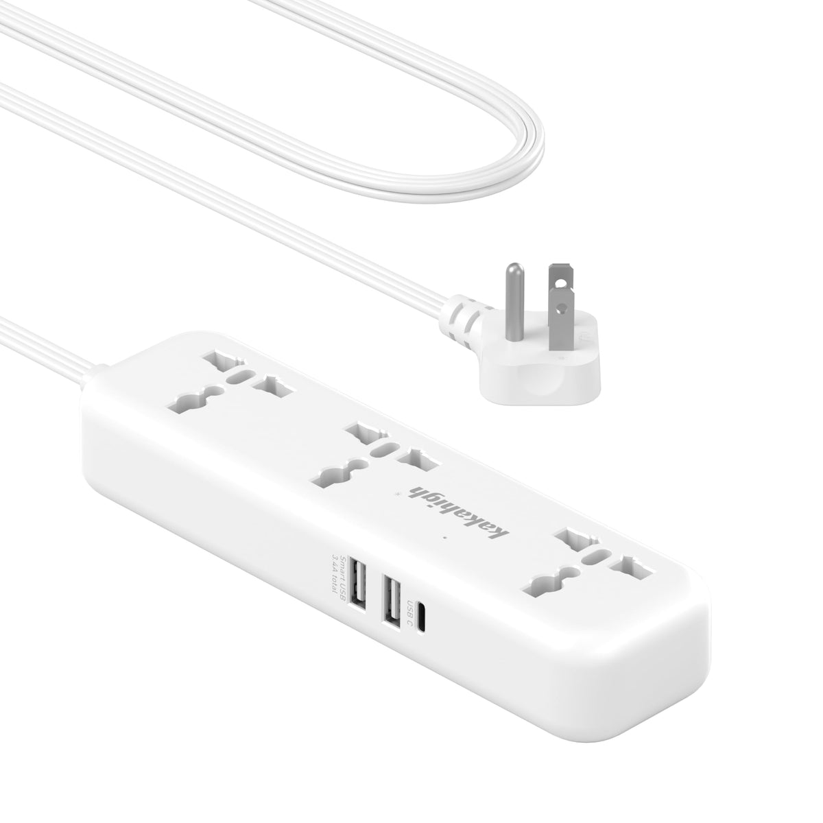 Kakahigh US plug adapter with USB ports and a 4 ft cord for travel convenience.