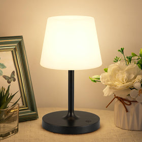 Kakanuo black cordless shower lamp waterproof on shelf, ideal for bathroom ambience.