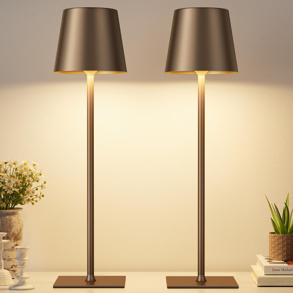 Kakanuo brown cordless table lamp on a tidy desk for a clutter-free workspace.