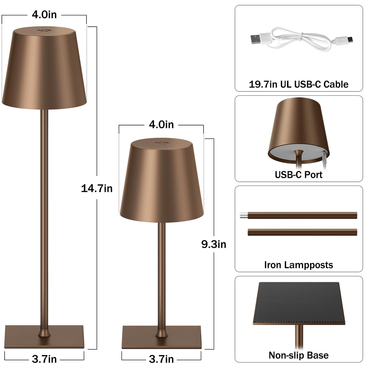 Kakanuo brown cordless table lamp charges via USB-C for easy power anywhere.