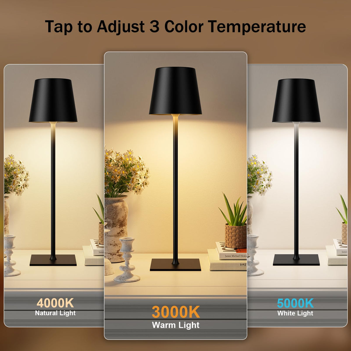 Kakanuo compact cordless desktop lamp highlights space-saving design for home, cafe, or outdoor use.
