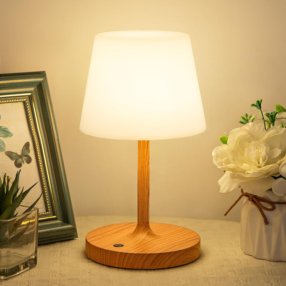 Kakanuo cordless shower lamp front view with warm ambient light for bathroom use.