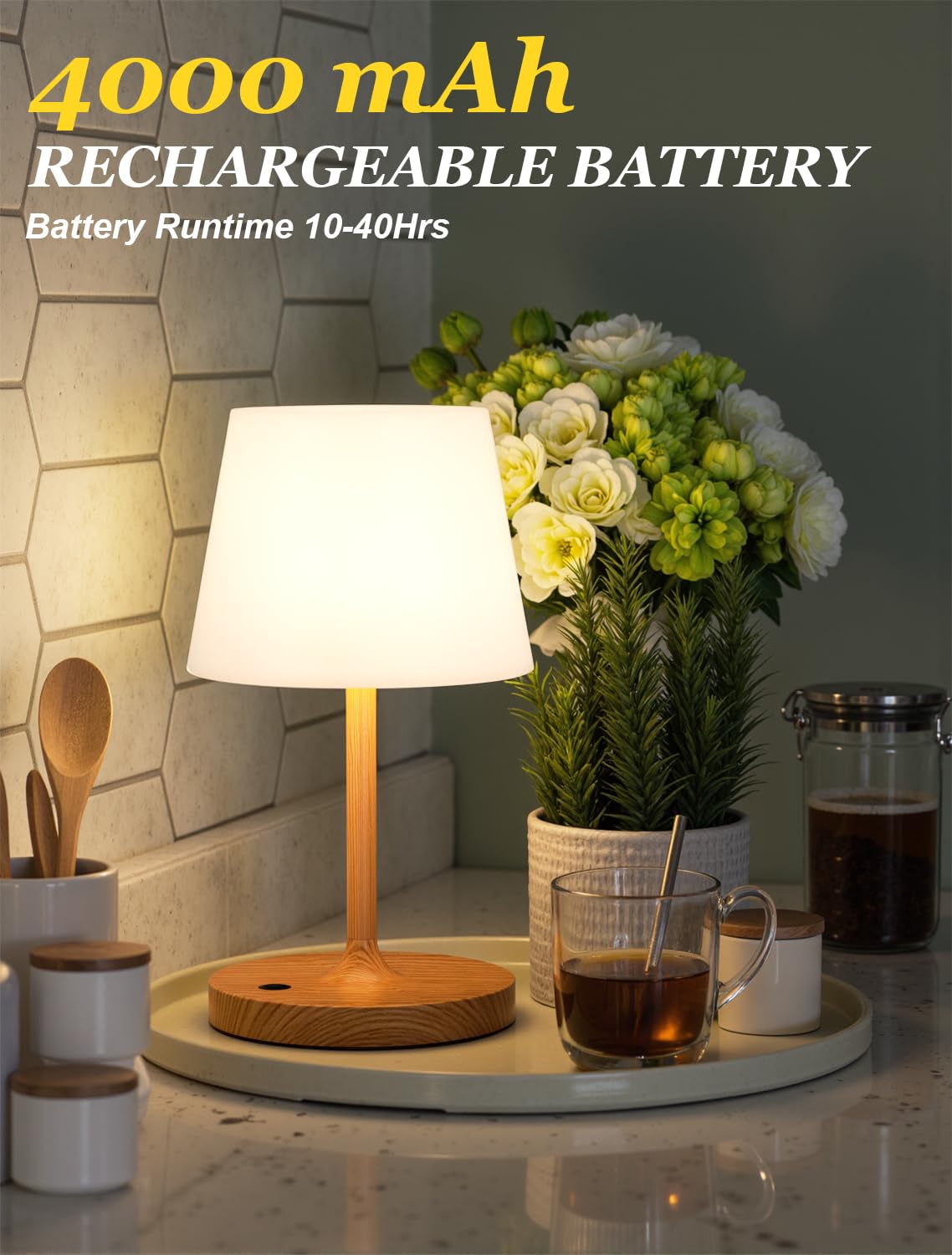 Kakanuo cordless shower lamp on table demonstrating convenient countertop lighting.