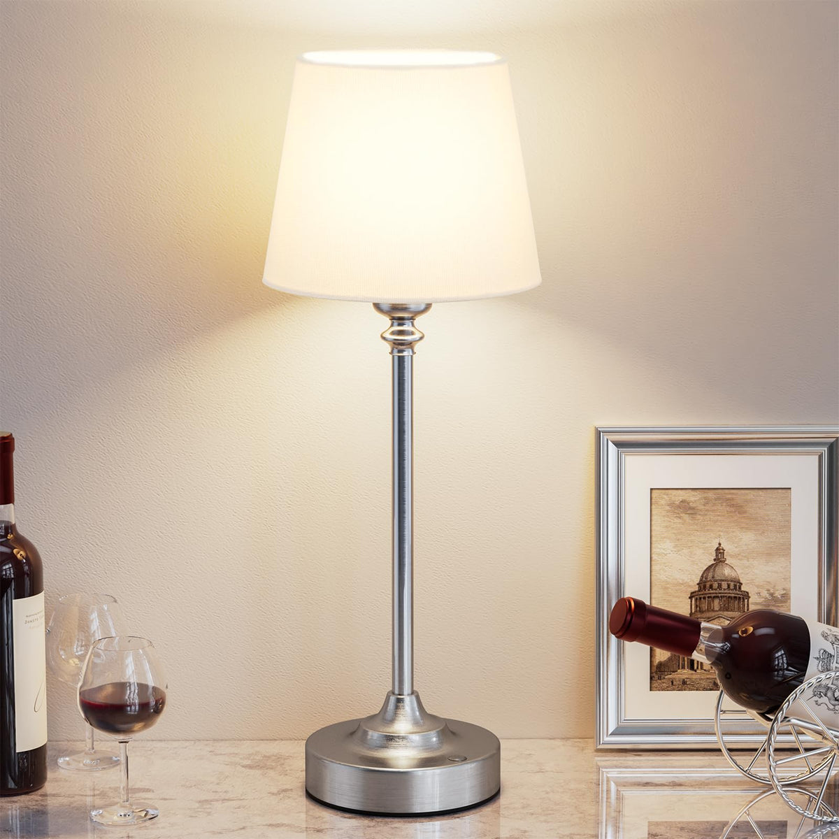 Kakanuo cordless table lamp base touch control for easy power and brightness adjustment.