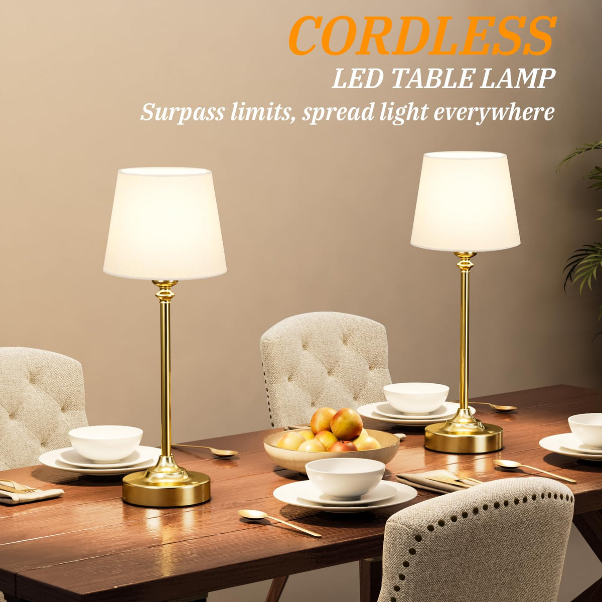 Kakanuo brass gold lamp on dining table, elegant centerpiece for meals.