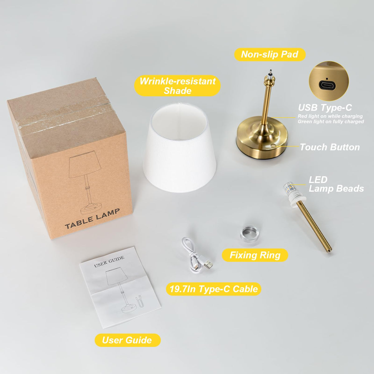 Kakanuo gold table lamp for dining or patio use.