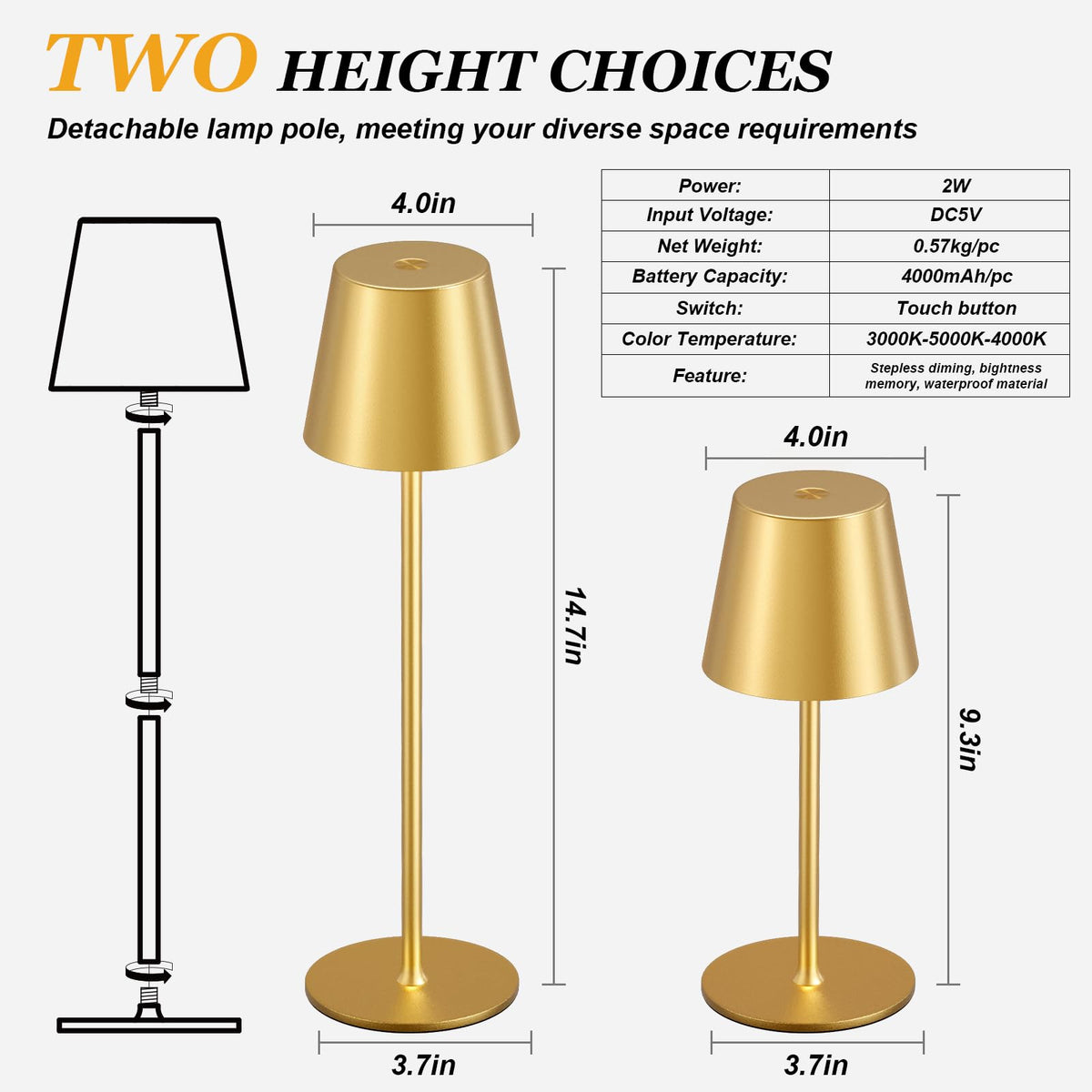 Kakanuo cordless table lamp gold outdoor use with weather-resistant coating.