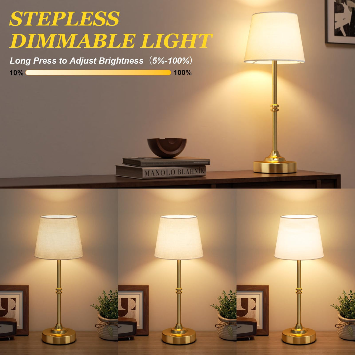 Kakanuo gold shade detail with wrinkle-resistant fabric adds warm ambiance.