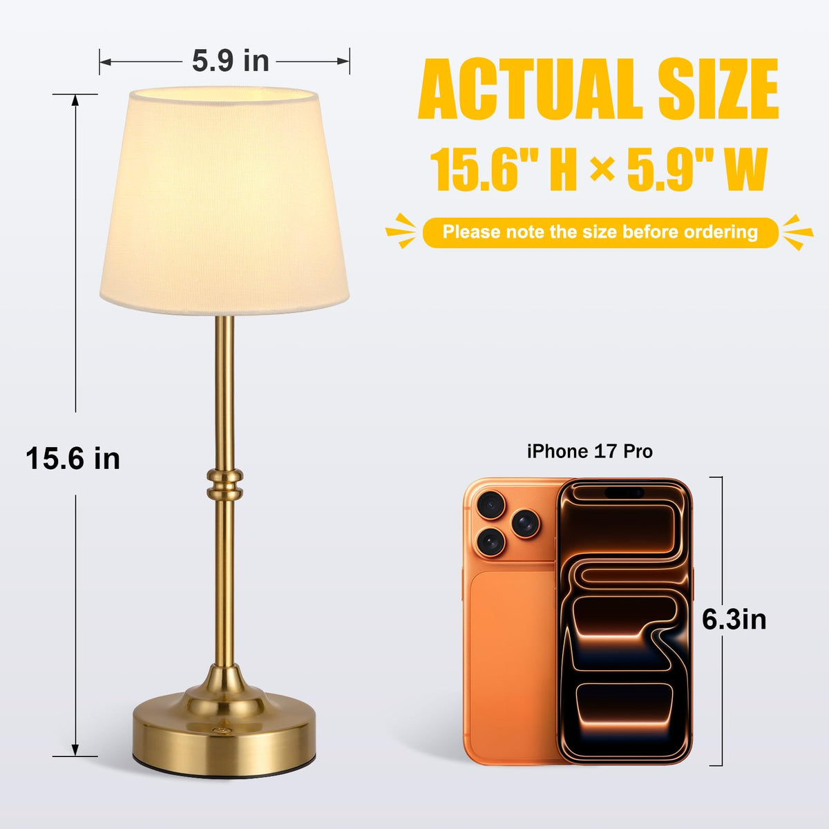 Kakanuo cordless table lamp gold side view shows compact, easy-to-move lighting.