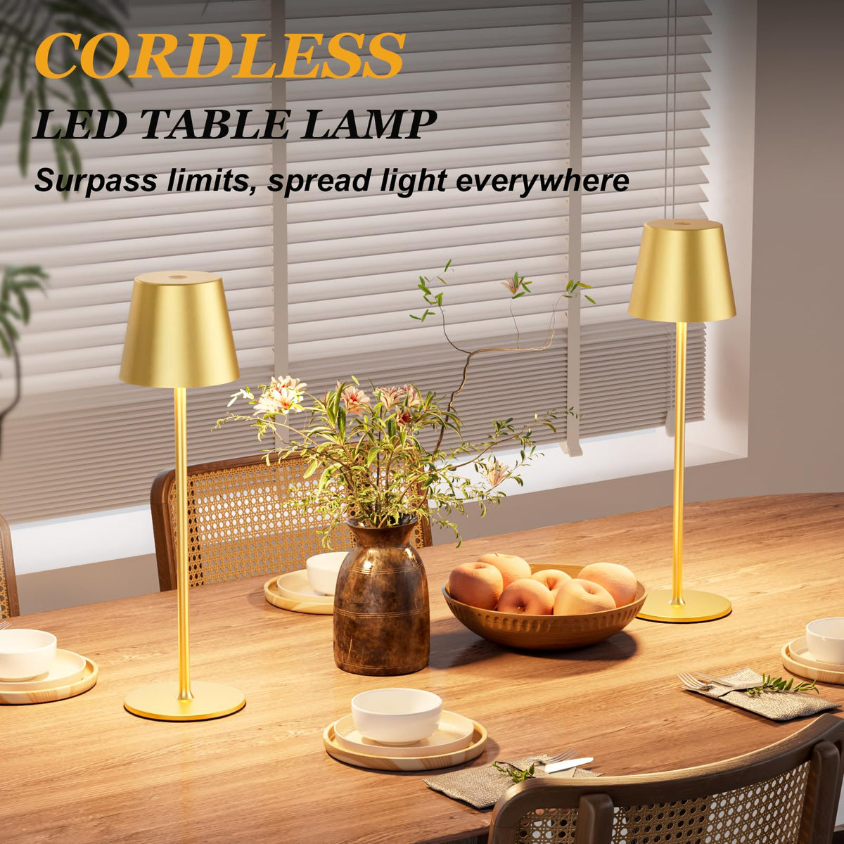 Kakanuo cordless table lamp gold USB-C charging for quick recharging.
