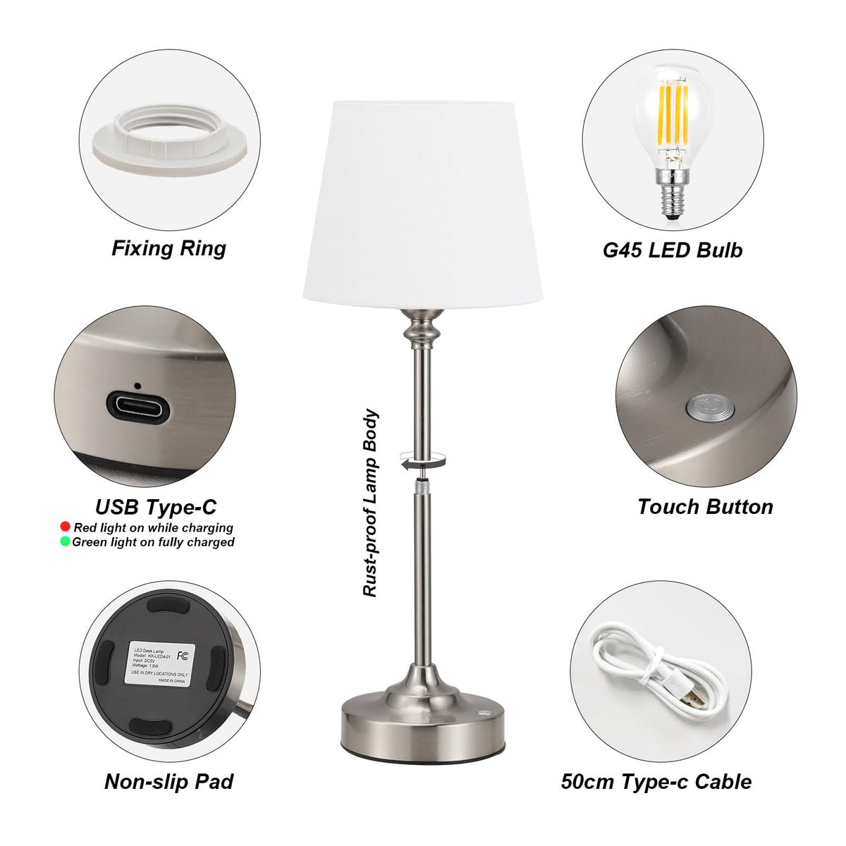 Kakanuo cordless table lamp with linen shade and refined metal body.