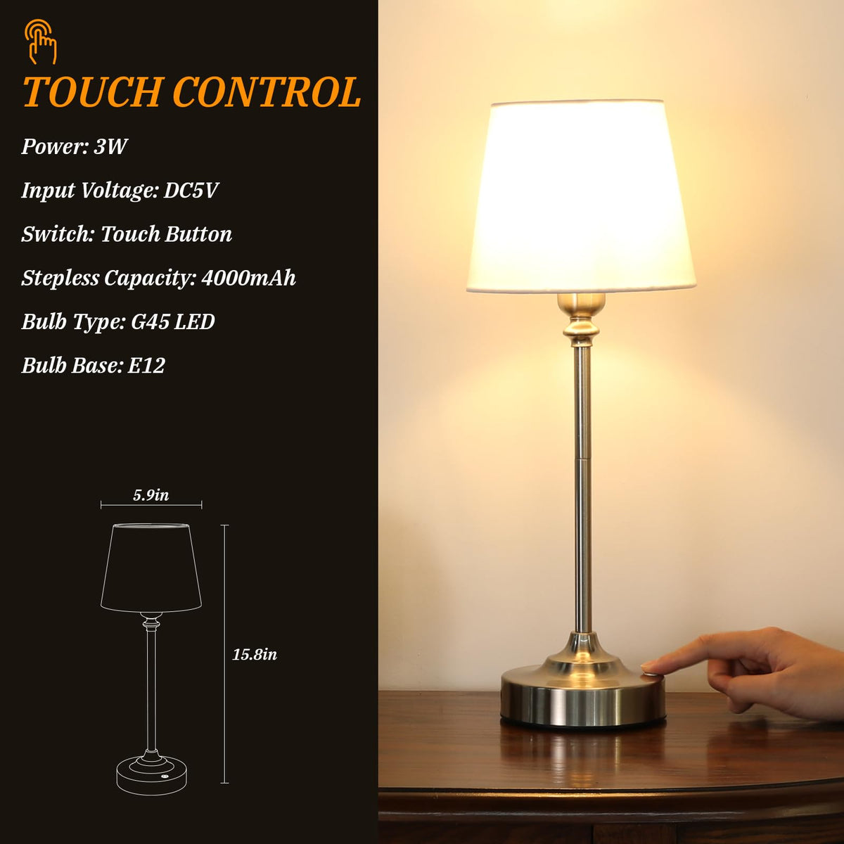 Kakanuo cordless table lamp portable design suitable for desks and nightstands.