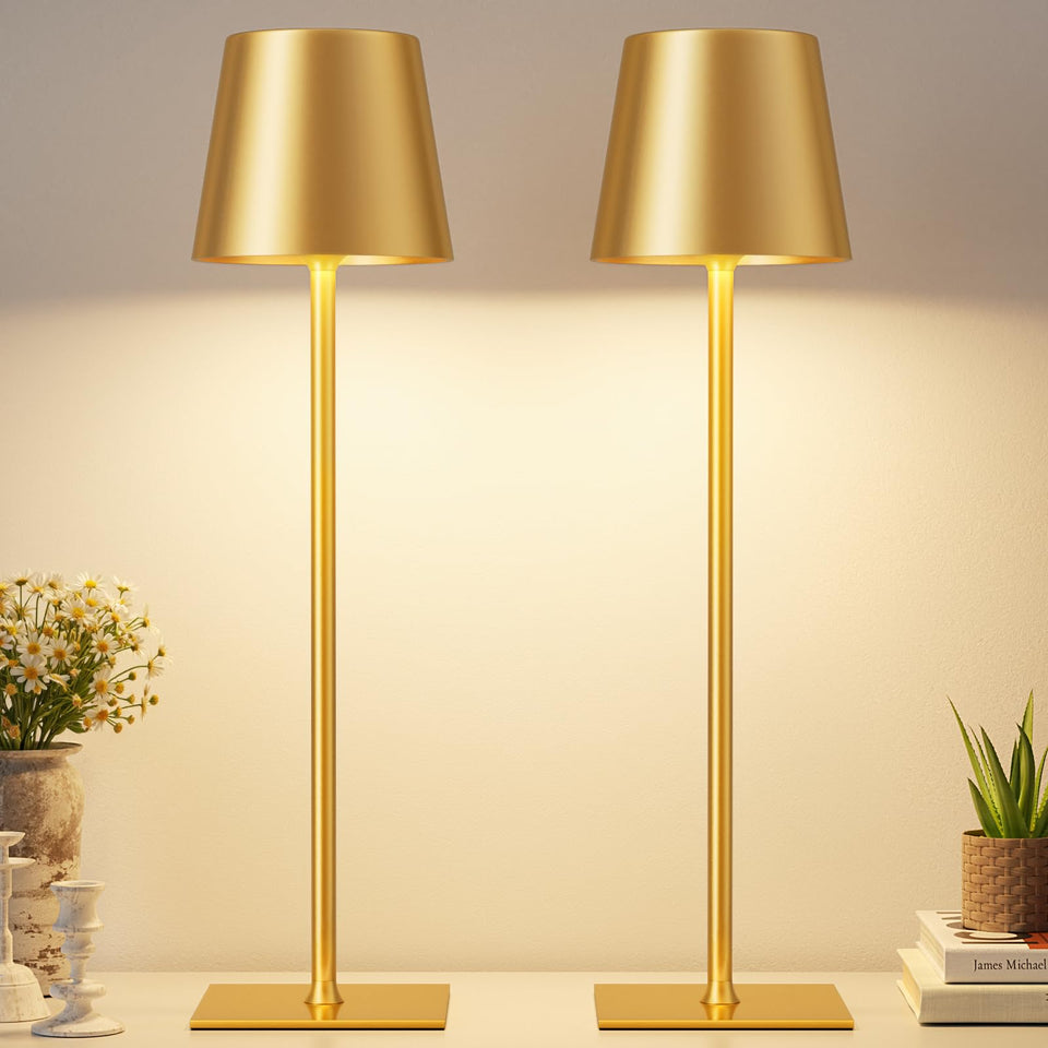 Kakanuo gold cordless table lamp two-pack on a desk with warm ambient light