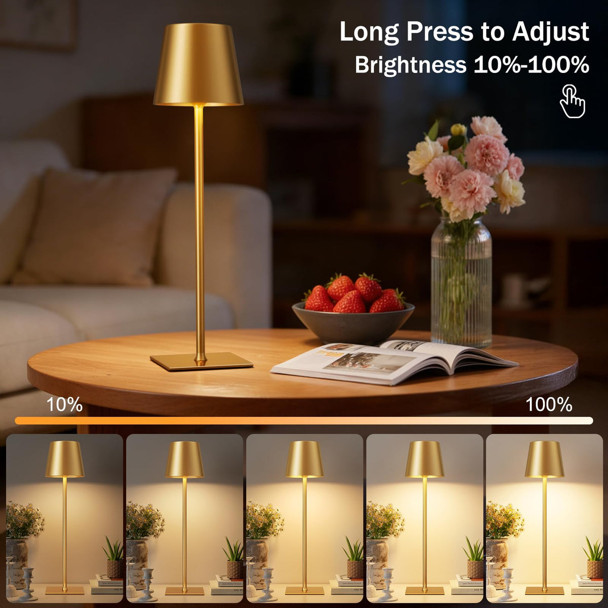 Kakanuo gold lamp outdoors beside dining area showing portable lighting