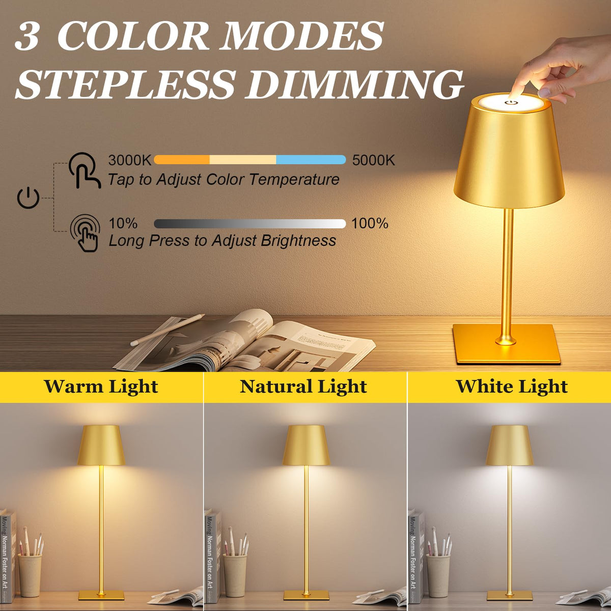 Kakanuo Gold cordless lamp pole adjustable height for versatility