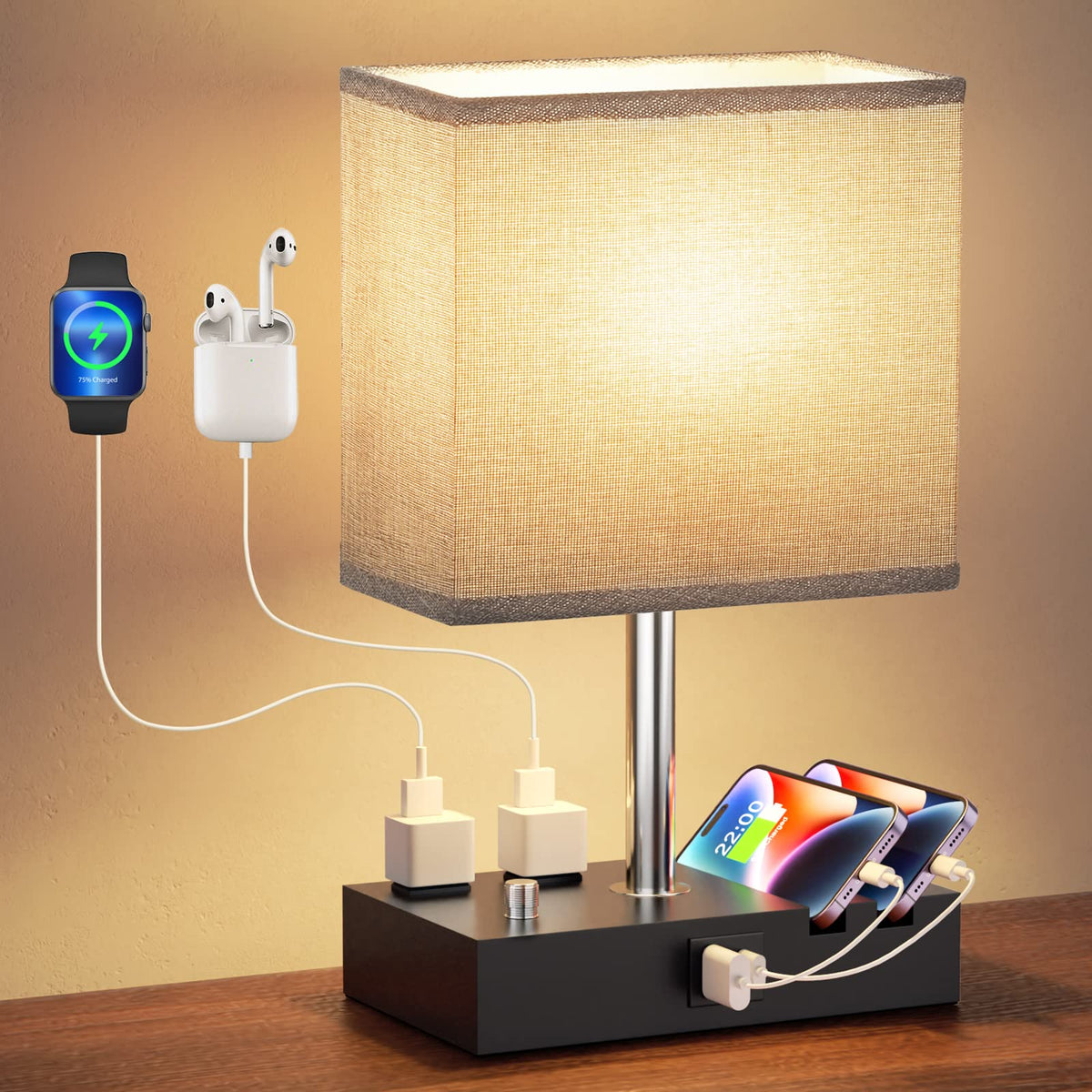 Kakanuo nightstand lamp with dimmable brightness control for customizable bedside lighting.