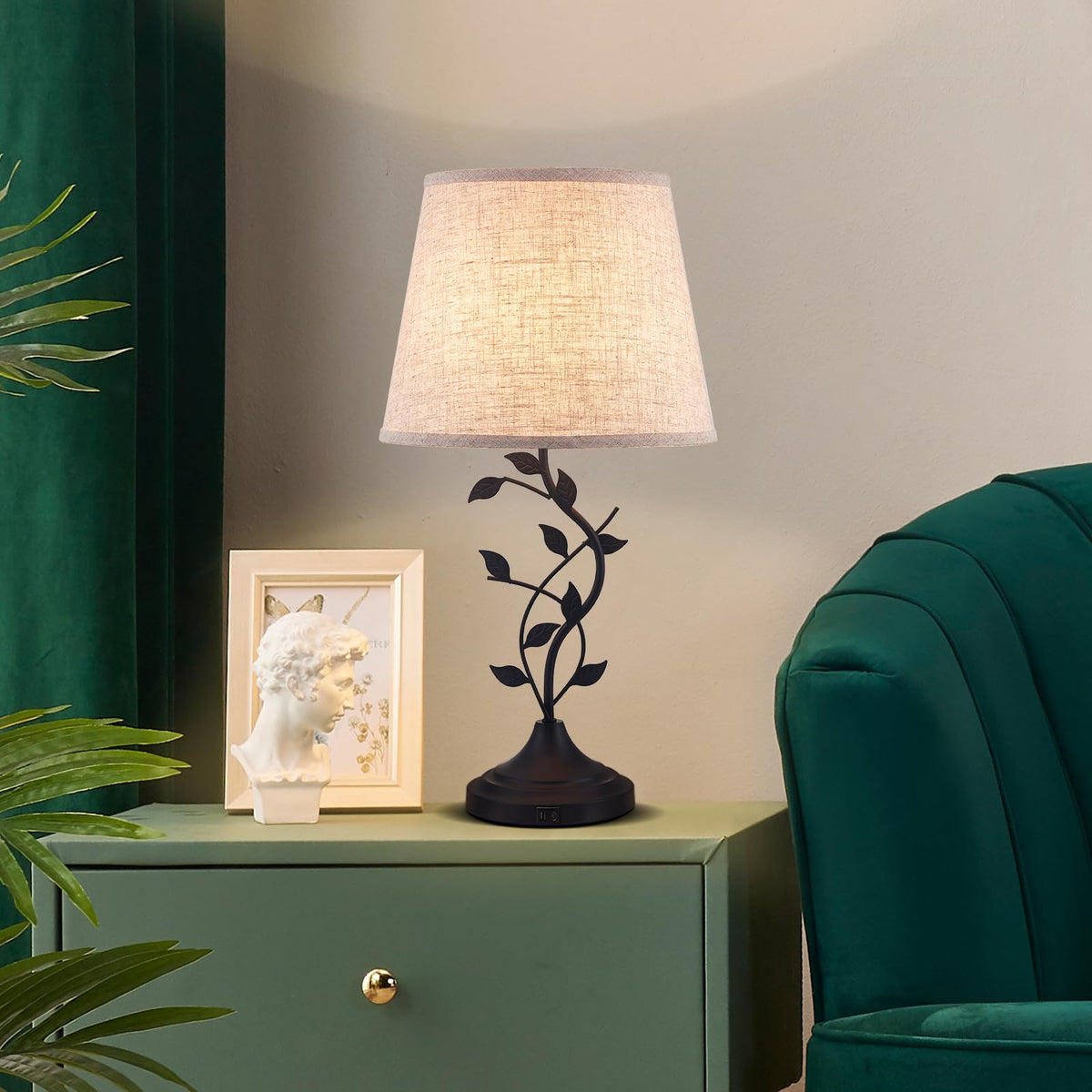 Kakanuo table lamp USB ports keep devices charged on demand.