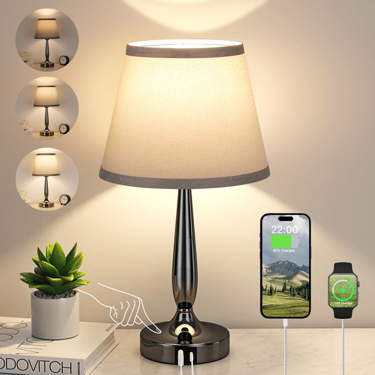 Kakanuo touch table lamp base with dim-control for easy three-way lighting