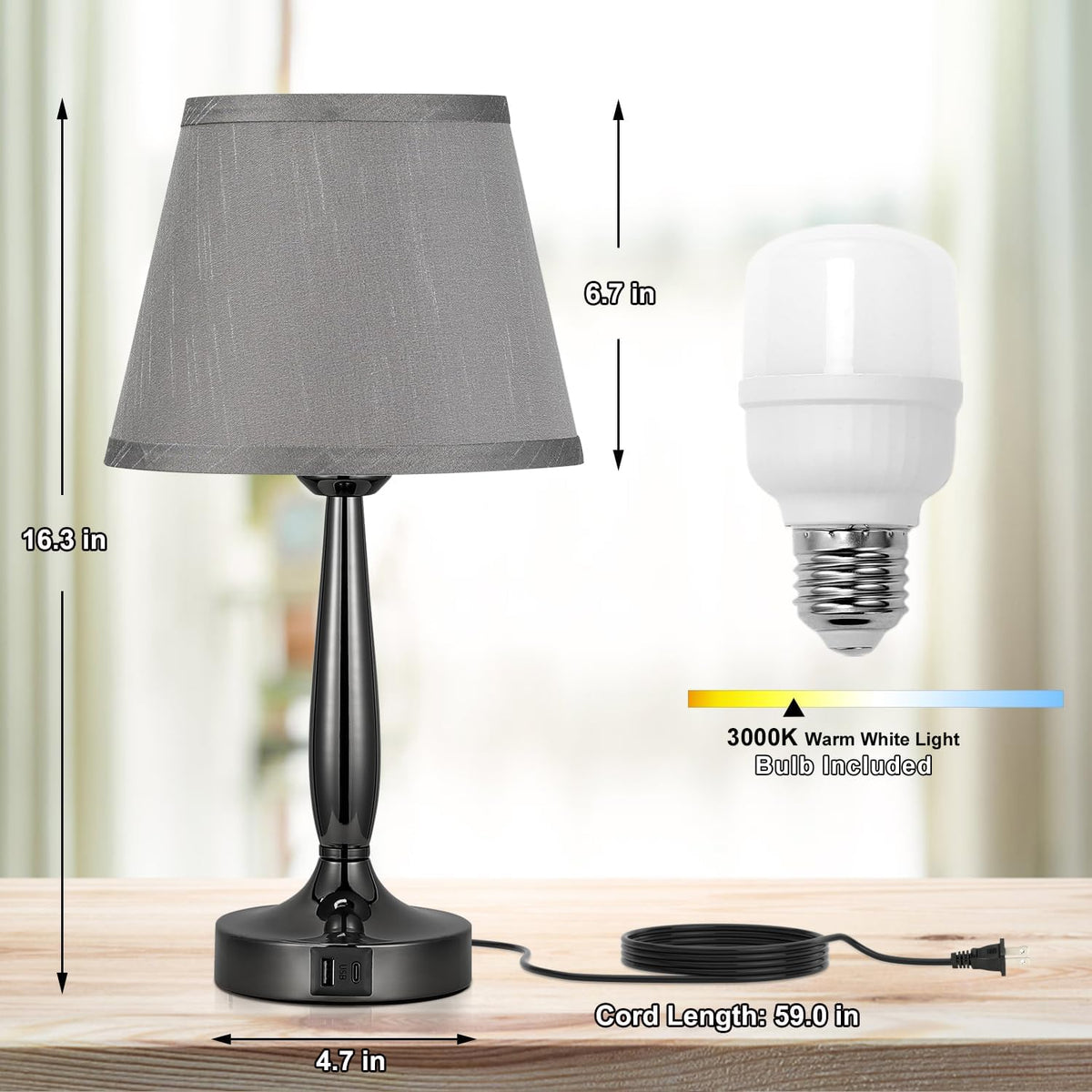 Kakanuo touch table lamp showing three-way dimming control for adjustable mood lighting