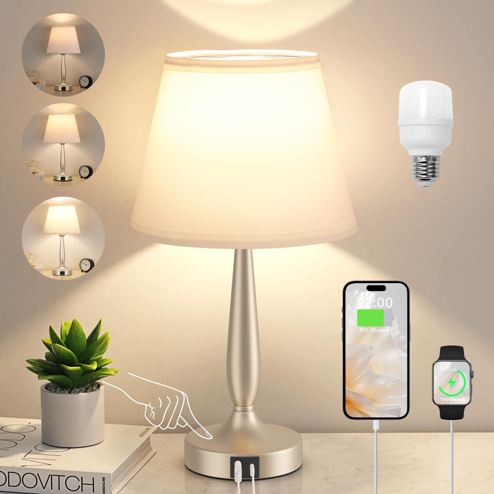 Kakanuo touch table lamp with USB-C port for easy bedside charging.