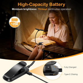 KaKinCa long-lasting battery provides hours of nighttime reading.