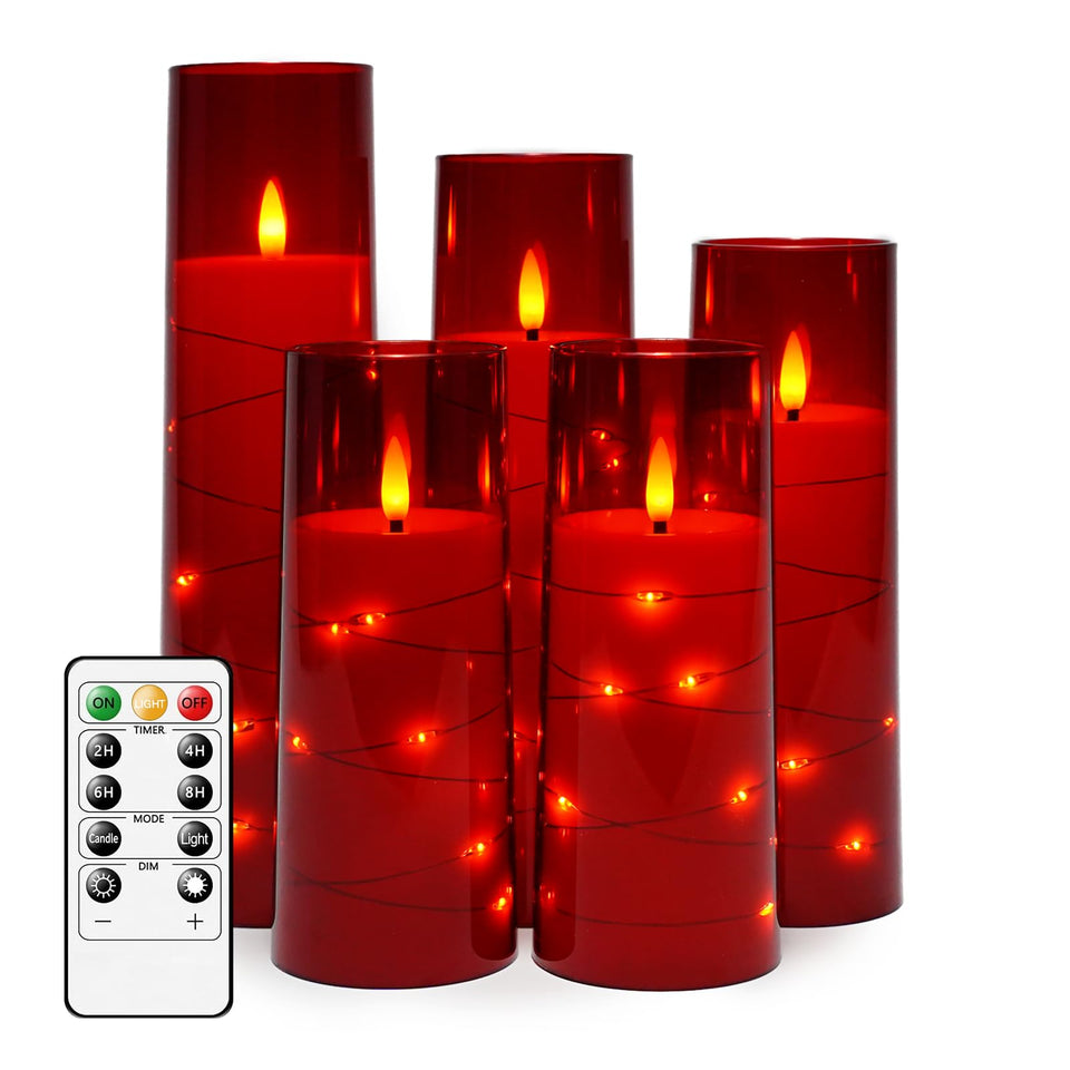 Kakoya 5pc flameless candles with embedded star string create a cozy, safe ambiance.