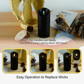Kakoya black pillar candles brighten spaces with warm, steady illumination.