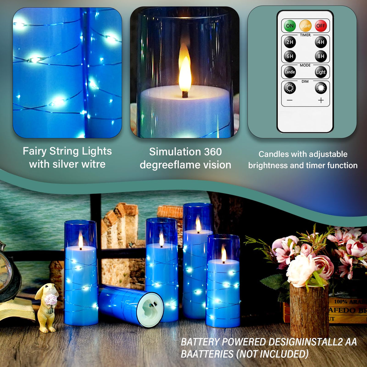 Kakoya blue flameless candles in an acrylic shell provide safe decorative lighting
