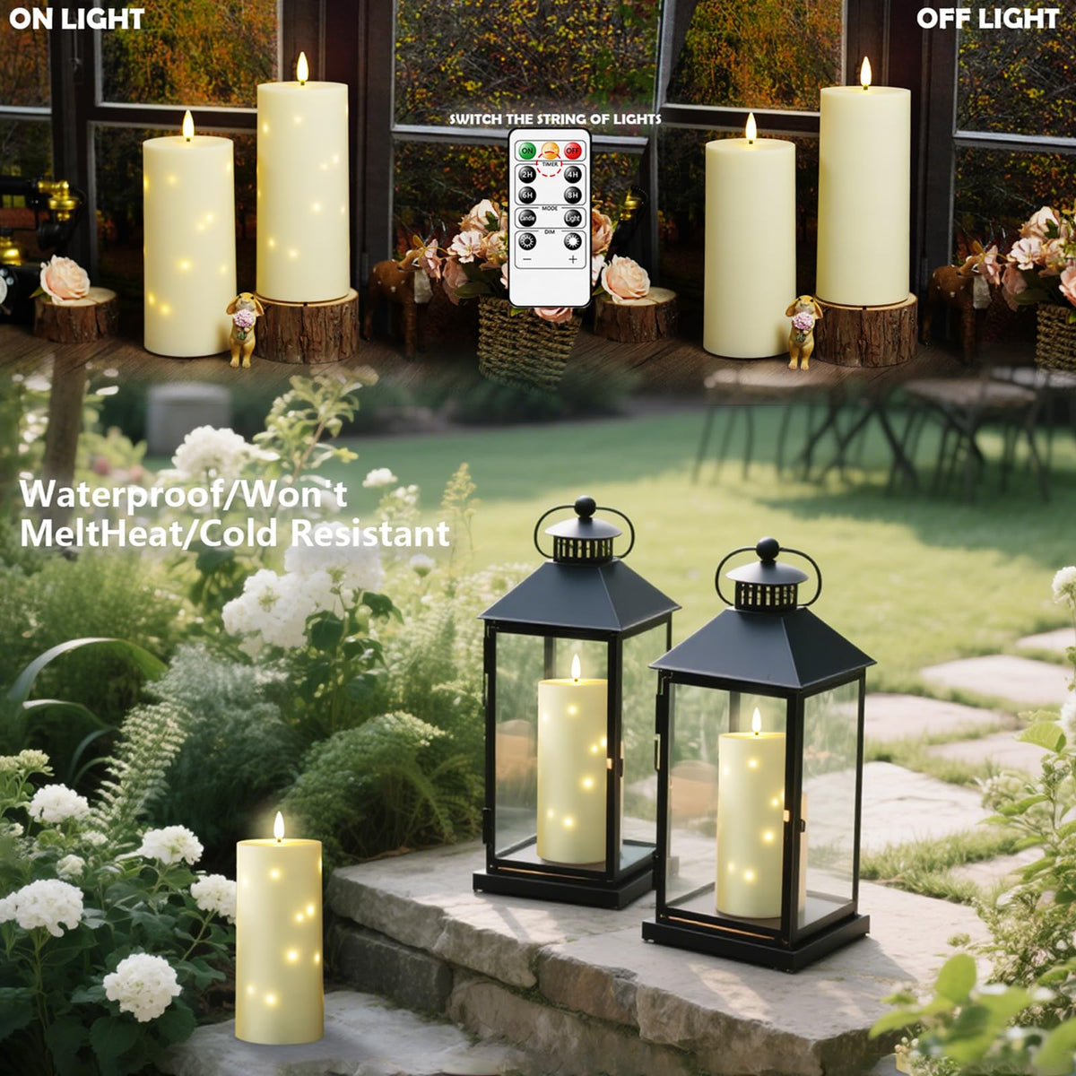 Kakoya embedded star string lights add magical ambience to outdoor lanterns.