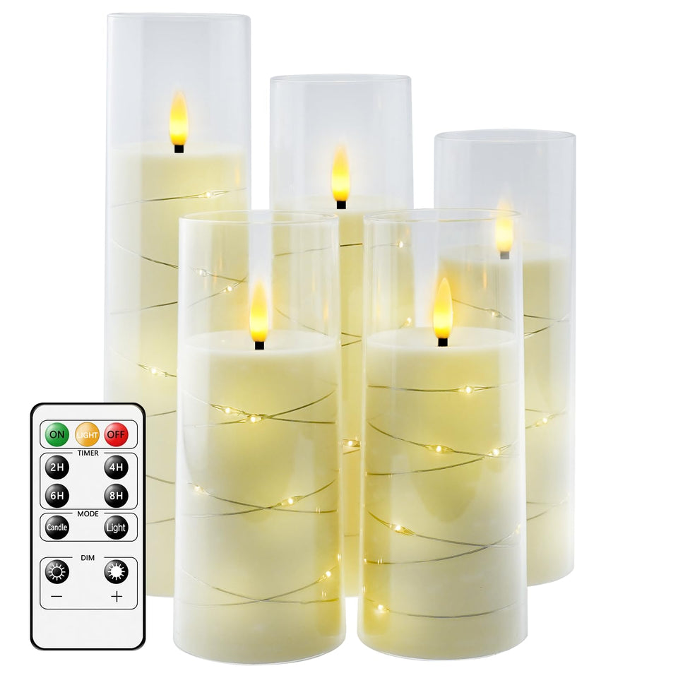 Kakoya ivory flameless candle with embedded star string creating warm ambience