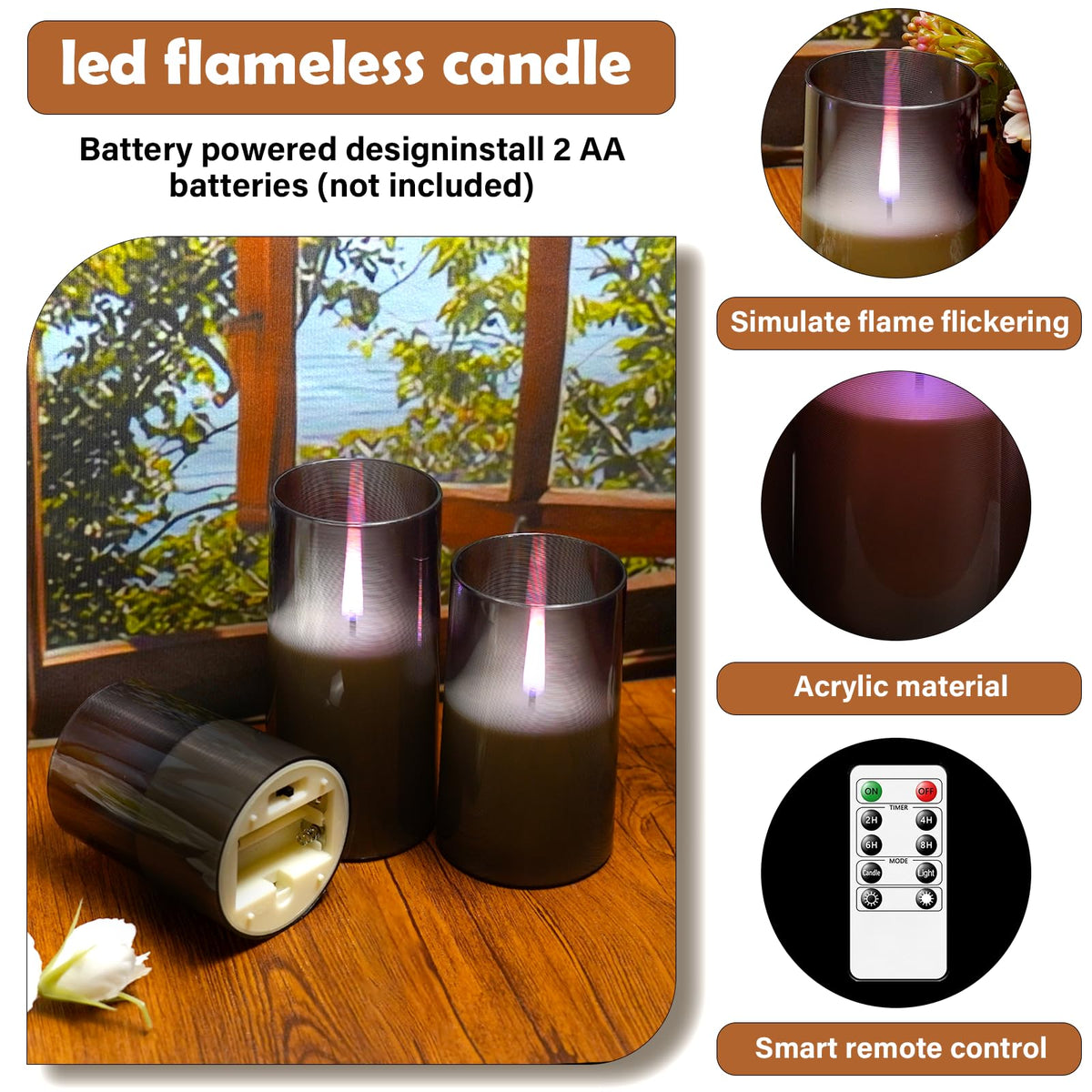 Kakoya flameless candle with realistic flame on 3x6 height for versatile evenings.