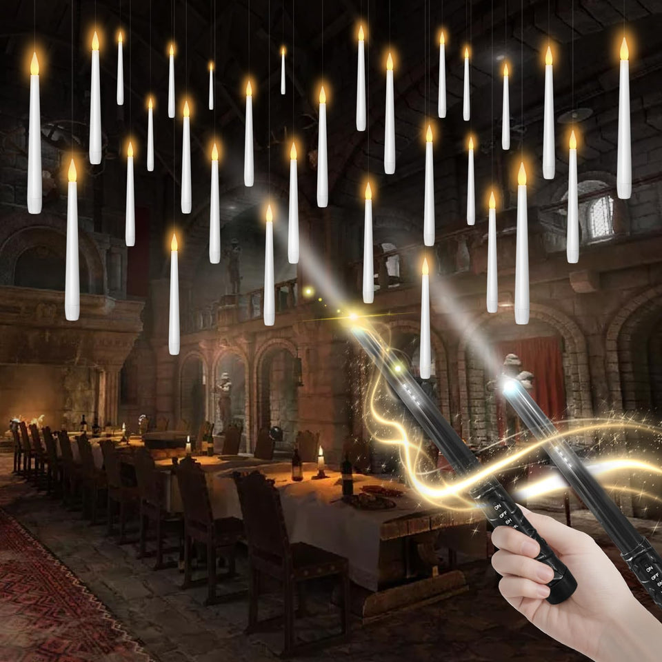 Kakoya flameless floating candles with wand remote illuminate eerie scenes safely.