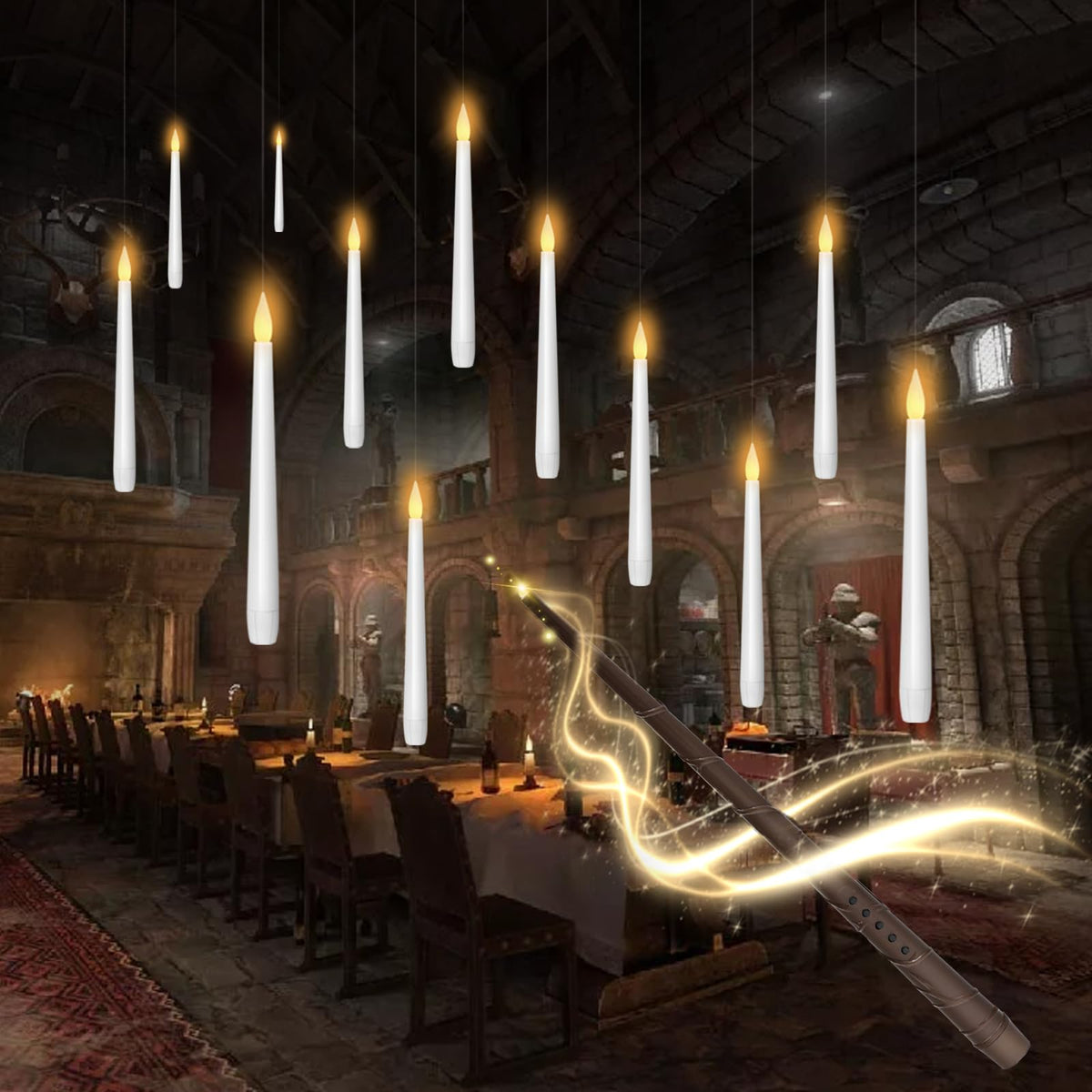 Kakoya flameless floating candles with wand create magical centerpiece ambiance for Halloween decor.