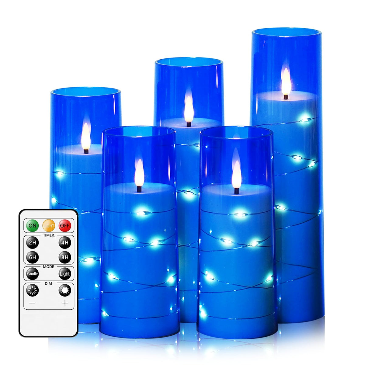 Kakoya flameless candles with embedded string lights create a warm, flame-free glow