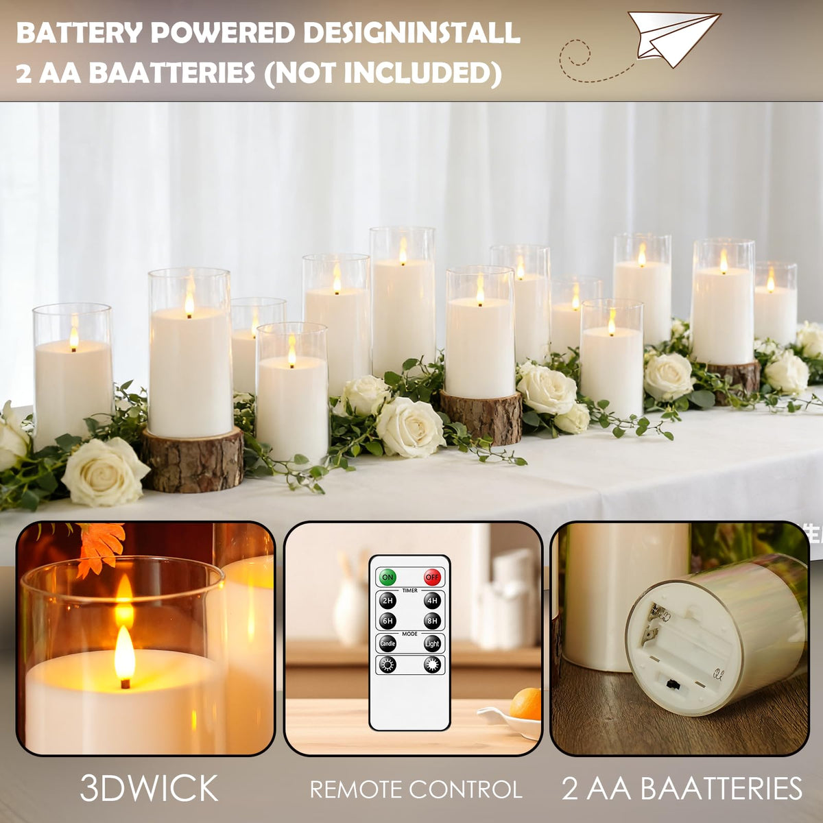 kakoya realistic 3D wick flameless candle for lifelike glow without flame