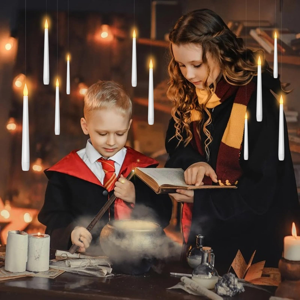Kakoya glowing floating candles creating dramatic room ambiance