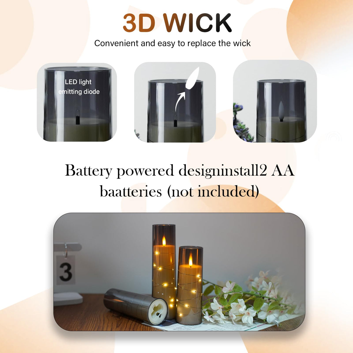 Kakoya LED candles with timer function auto-turn on and off for effortless evenings.