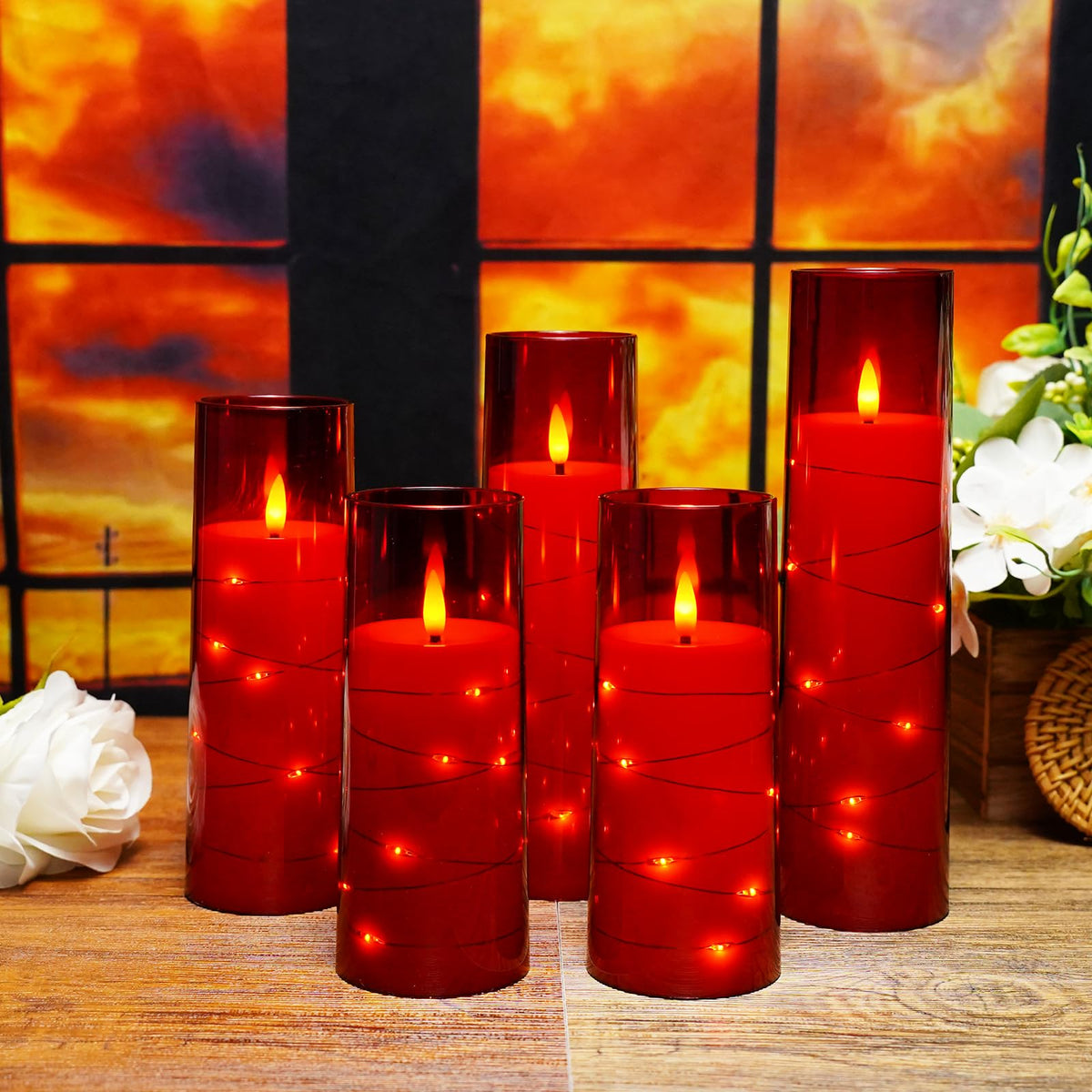 Kakoya 5 to 8 inch pillar candles complement varied decor.