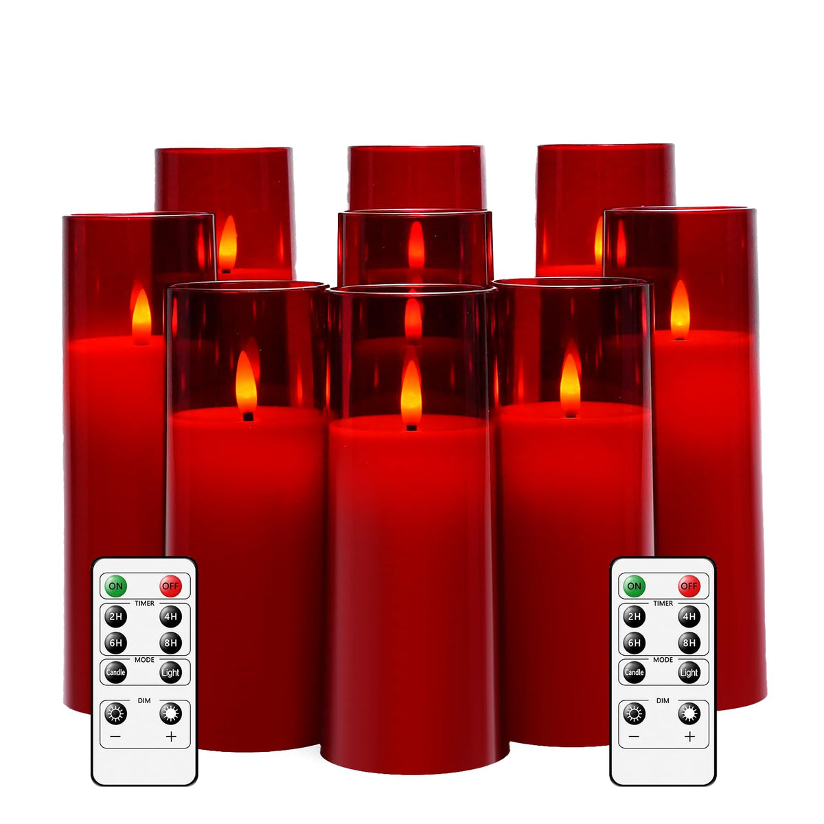 Kakoya red plexiglass LED pillar candle with remote setup for easy use.