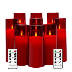 Kakoya red plexiglass LED pillar candle with remote setup for easy use.