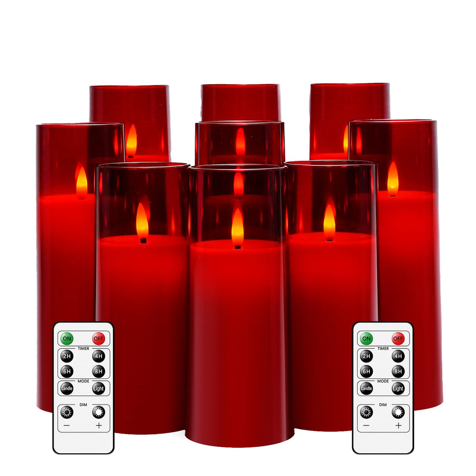 Kakoya red plexiglass LED pillar candle with remote setup for easy use.